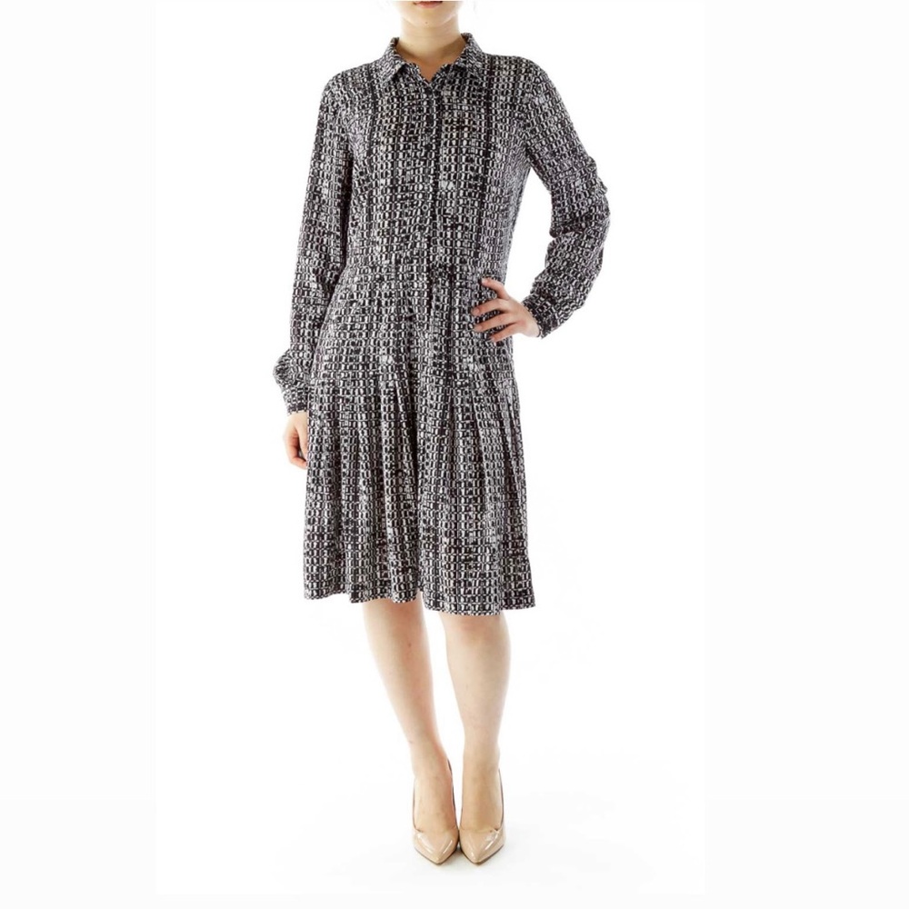 Calvin Klein Black White Geometric Print Midi Shirt Dress